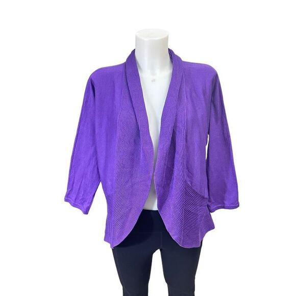 LAUREN RALPH LAUREN Purple Ribbed Knit Open Front Cardigan size XL cotton - Picture 1 of 8